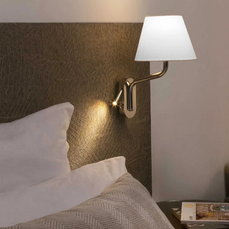 Eterna - Applique murale avec liseuse en acier et tissu, style moderne