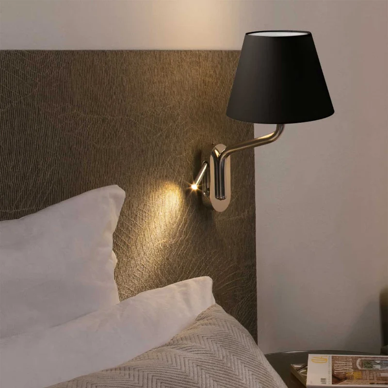 Eterna - Applique murale avec liseuse en acier et tissu, style moderne