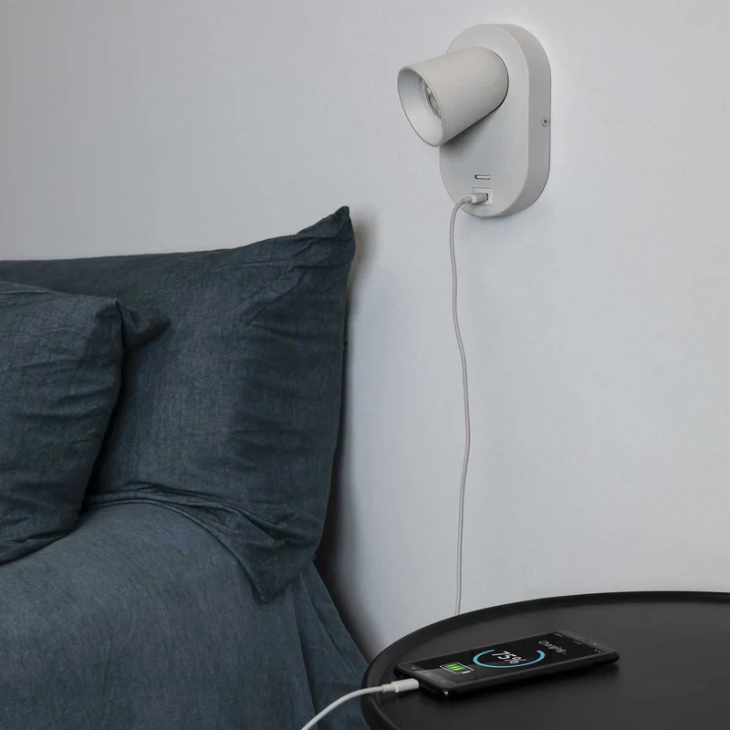 Corb - Applique murale avec port USB-A en acier, style contemporain