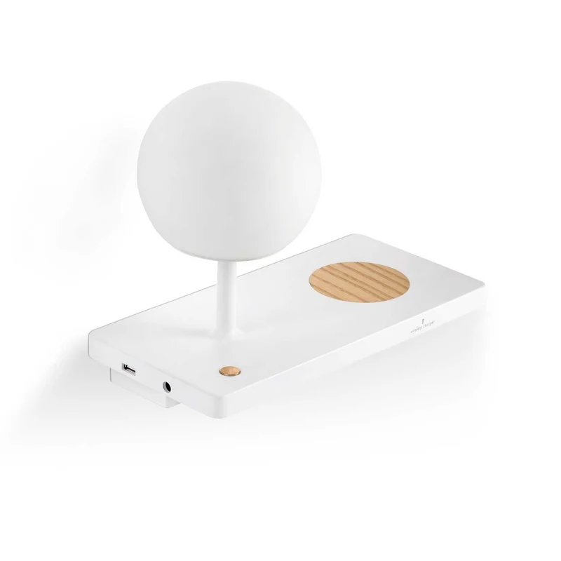Niko - Applique murale LED avec tablette USB en aluminium et verre, style scandinave