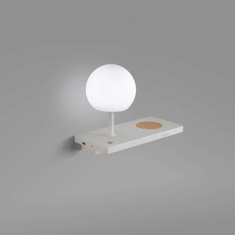 Niko - Applique murale LED avec tablette USB en aluminium et verre, style scandinave