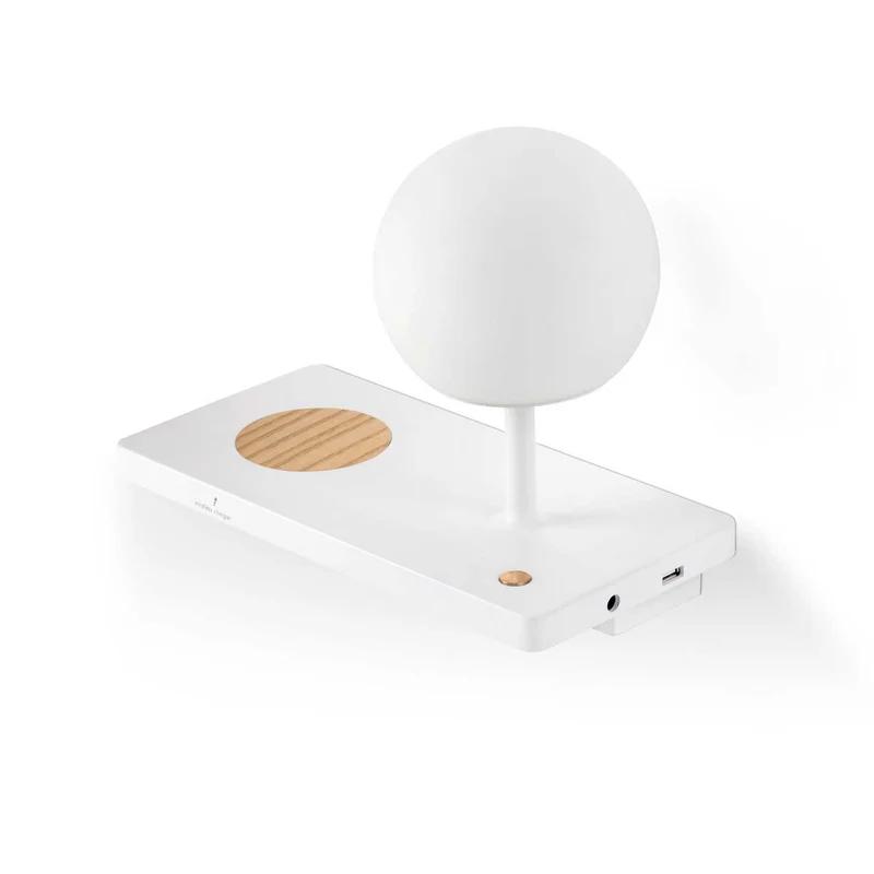 Niko - Applique murale LED avec tablette USB en aluminium et verre, style scandinave