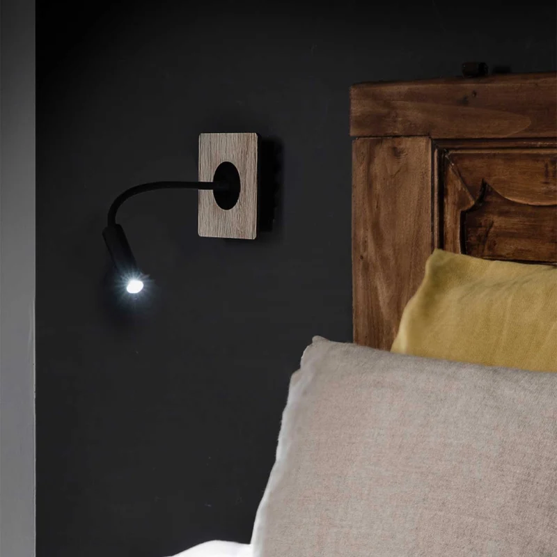 Mood - Applique murale LED avec tablette en acier et bois, style contemporain