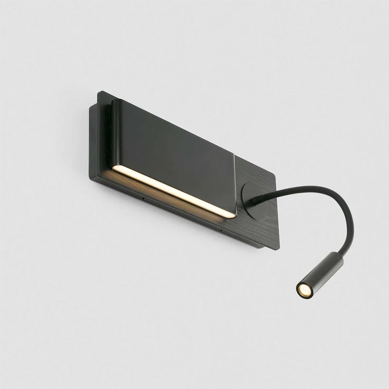 Mood - Applique murale LED avec tablette en acier et bois, style contemporain