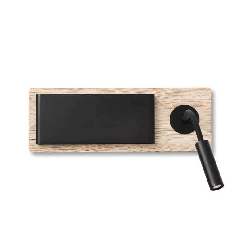 Mood - Applique murale LED avec tablette en acier et bois, style contemporain