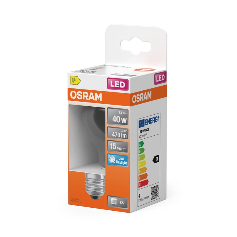 OSRAM LED Retrofit Classic A Lampada chiara (ex 40W) 4,5W / 6500K Bianco freddo E27