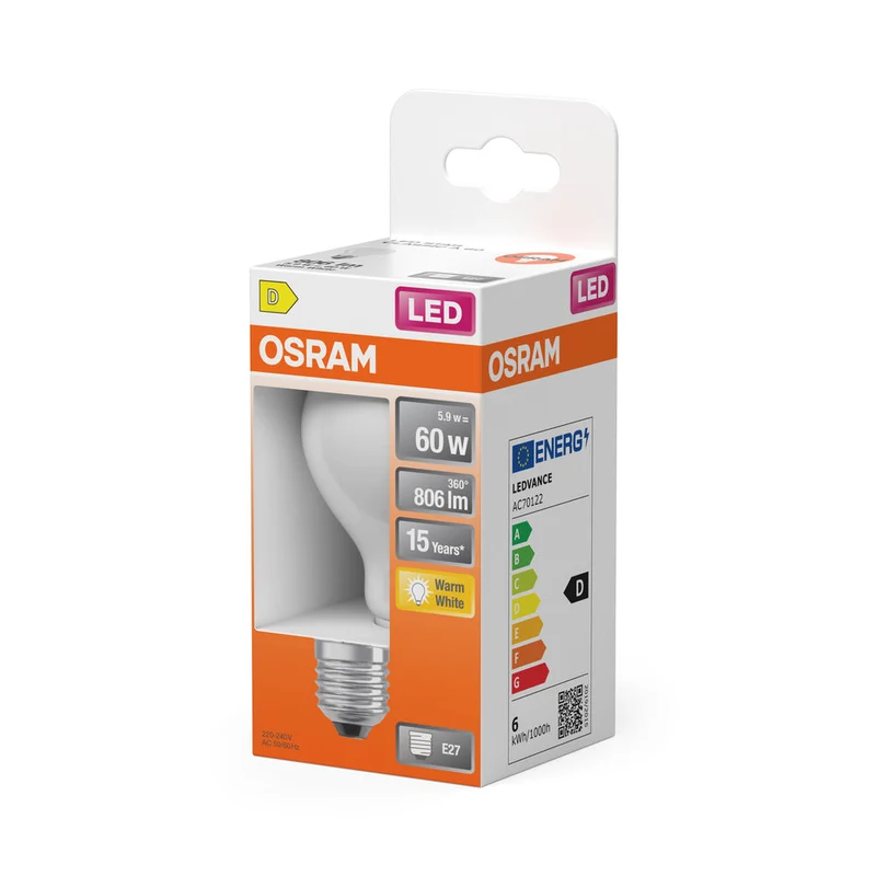 OSRAM LED Retrofit Classic A LED Lampada opaca (ex 60W) 7W / 2700K Bianco caldo E27