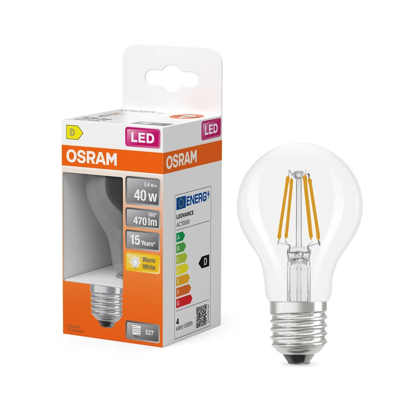 OSRAM LED Retrofit Classic A Lampadina LED (ex 40W) 4W / 2700K Bianco caldo E27