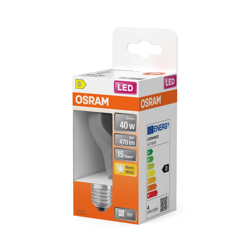 OSRAM LED Retrofit Classic A Lampadina LED (ex 40W) 4W / 2700K Bianco caldo E27