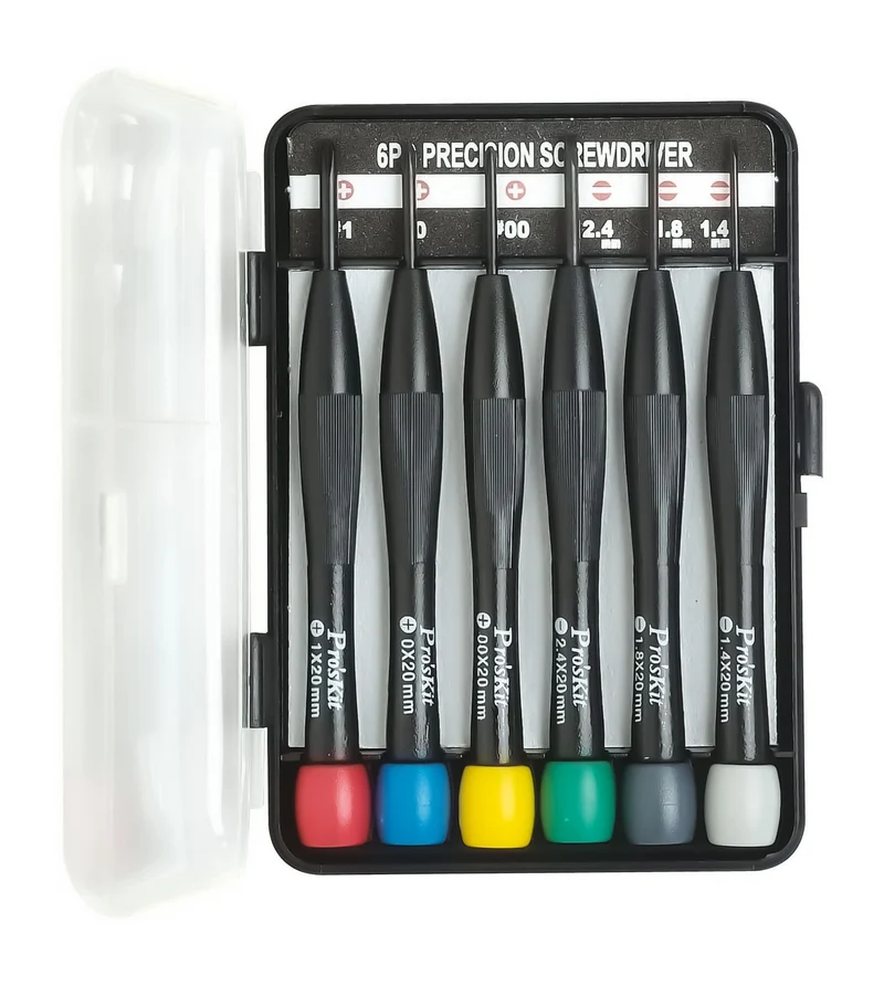 Pro'skit set 6 cacciaviti a croce e a taglio, kit mini giraviti taglio e a croce con custodia rigida