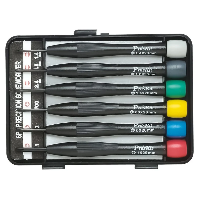 Pro'skit set 6 cacciaviti a croce e a taglio, kit mini giraviti taglio e a croce con custodia rigida