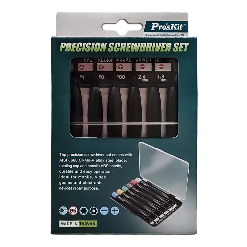 Pro'skit set 6 cacciaviti a croce e a taglio, kit mini giraviti taglio e a croce con custodia rigida