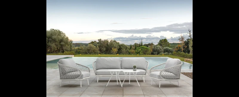 Casa Padrino Luxus Garten Lounge Set Grau 5-teilig 204 x 86 x H. 85 cm - Wetterfest und hochwertig verarbeitet - Moderne Garten Möbel - Luxus Qualität