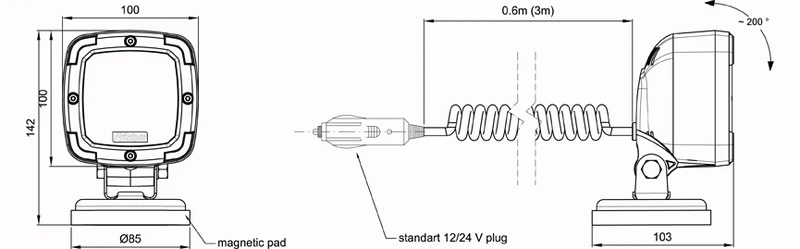 Lampada da lavoro a LED per impieghi gravosi Fristom/Supporto magnetico