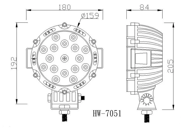 Lampada LED rotonda resistente nera da 3600 lumen/51 W