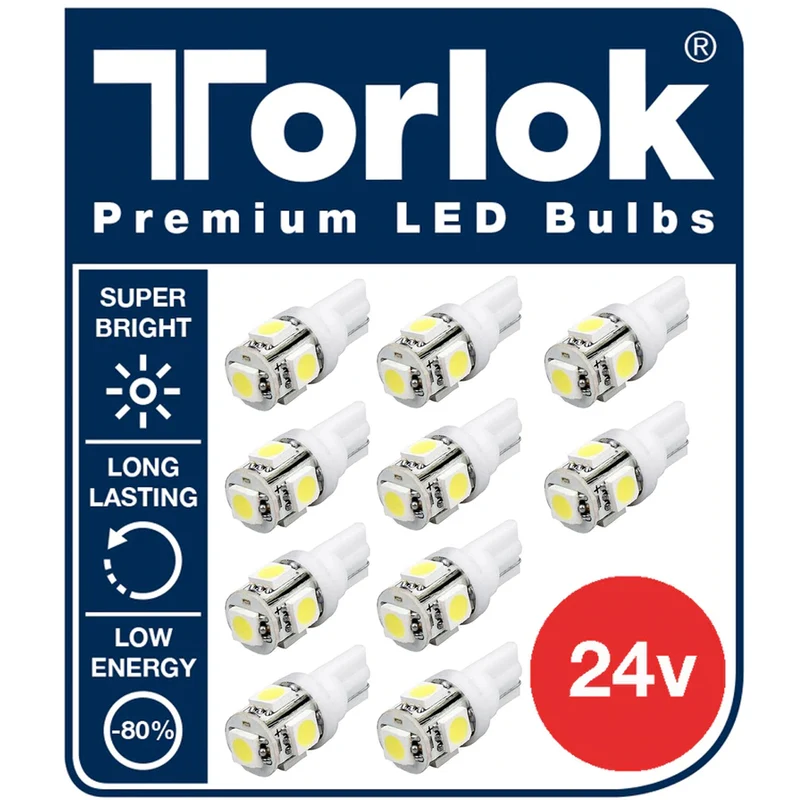 Lampadine LED di parcheggio Torlok Premium 24v T10 per camion / Confezione da 10