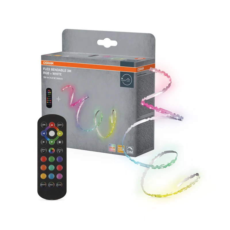 OSRAM STRISCIA LED FLESSIBILE RGB +, 3m, con telecomando, 760lm, 6.5W, 3000K