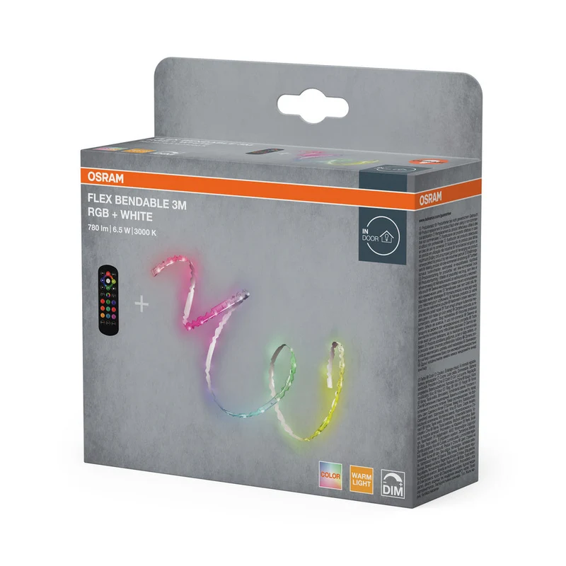 OSRAM STRISCIA LED FLESSIBILE RGB +, 3m, con telecomando, 760lm, 6.5W, 3000K