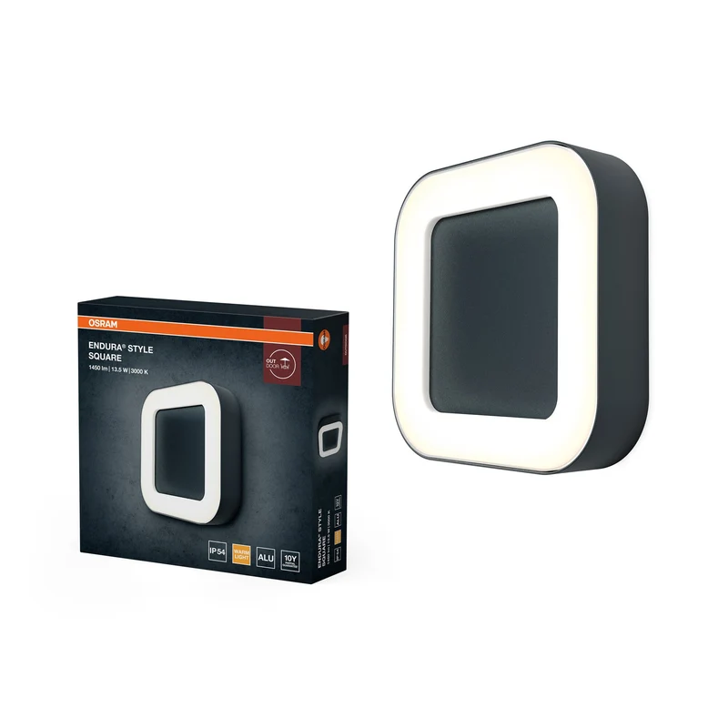 OSRAM LED lampada da parete e soffitto, lampada per applicazioni esterne, bianco caldo, 202,0 mm x 202,0 mm x 45,0 mm, ENDURA STYLE SQUARE