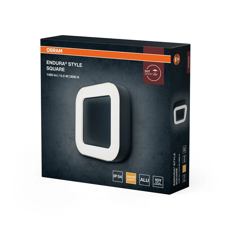 OSRAM LED lampada da parete e soffitto, lampada per applicazioni esterne, bianco caldo, 202,0 mm x 202,0 mm x 45,0 mm, ENDURA STYLE SQUARE