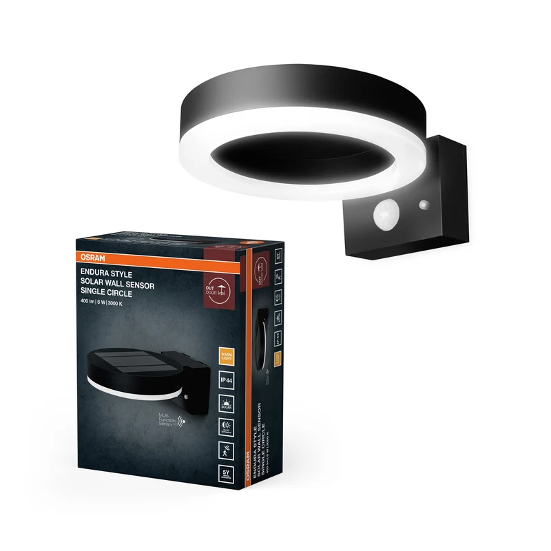 OSRAM ENDURA® Style Lampada da parete solare LED a cerchio singolo con sensore 6W / 3000K Bianco caldo