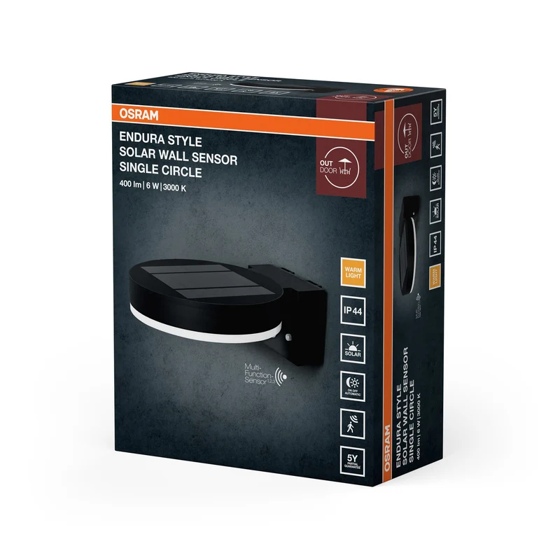OSRAM ENDURA® Style Lampada da parete solare LED a cerchio singolo con sensore 6W / 3000K Bianco caldo