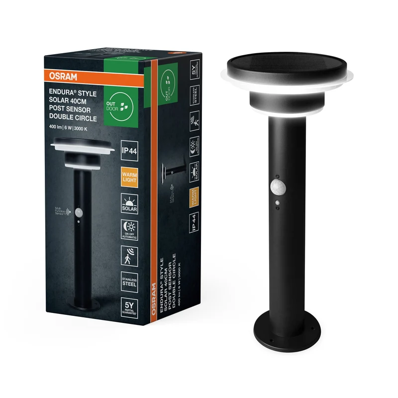 OSRAM ENDURA® Style Circle Doppio Palo Solare LED Lampada da Sentiero con Sensore 6W / 3000K Nero