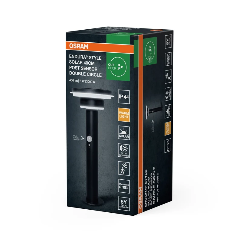 OSRAM ENDURA® Style Circle Doppio Palo Solare LED Lampada da Sentiero con Sensore 6W / 3000K Nero
