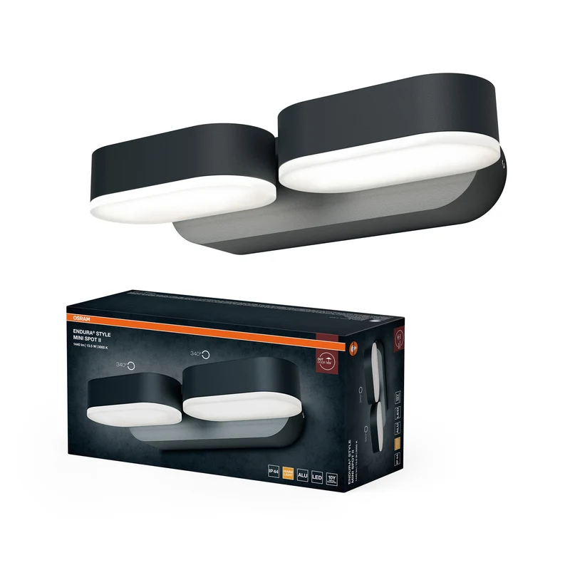 OSRAM LED lampada da parete e soffitto, lampada per applicazioni esterne, bianco caldo, 100,0 mm x 230,0 mm x 54,0 mm, ENDURA STYLE MINI SPOT