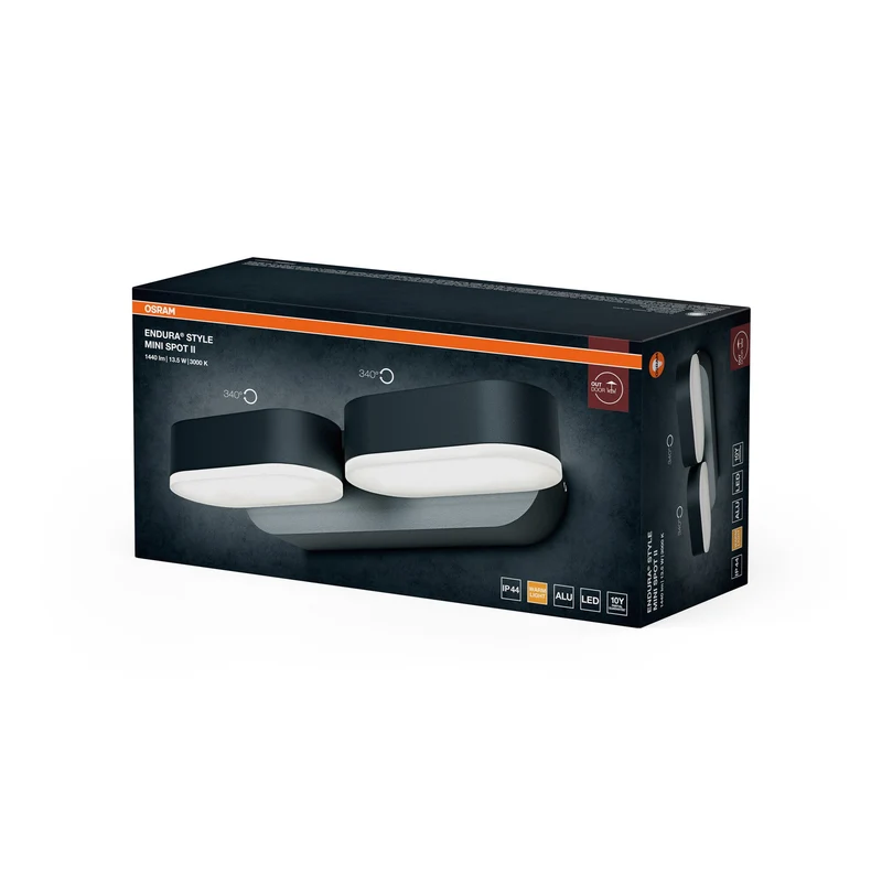 OSRAM LED lampada da parete e soffitto, lampada per applicazioni esterne, bianco caldo, 100,0 mm x 230,0 mm x 54,0 mm, ENDURA STYLE MINI SPOT