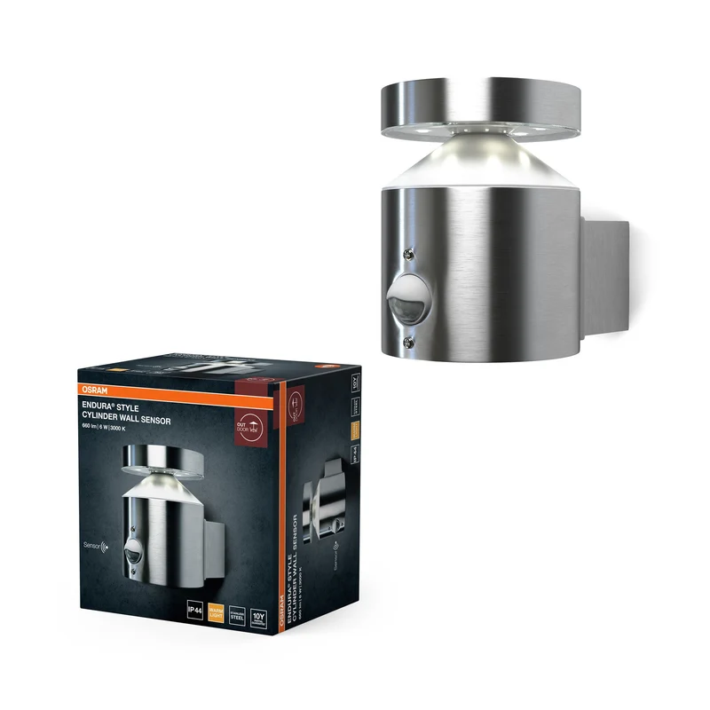 OSRAM LED lampada da parete e soffitto, lampada per applicazioni esterne, sensore di movimento integrato, sensore giorno-notte, bianco caldo, 150,0 mm x 102,0 mm x 135,0 mm, ENDURA STYLE CYLINDER