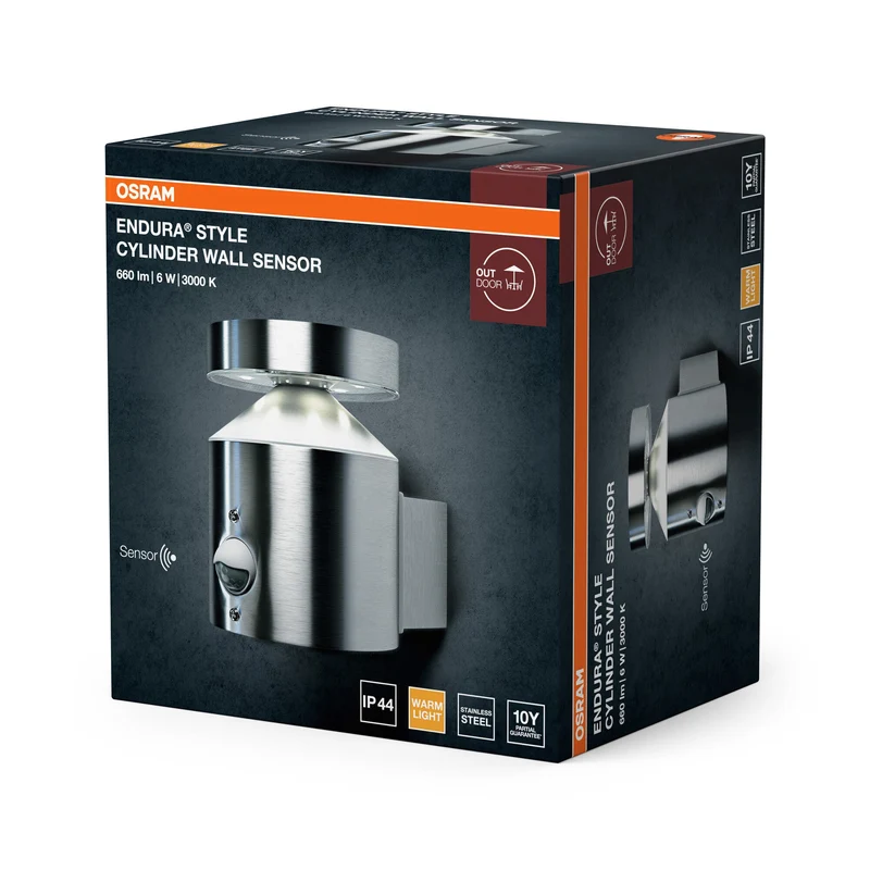 OSRAM LED lampada da parete e soffitto, lampada per applicazioni esterne, sensore di movimento integrato, sensore giorno-notte, bianco caldo, 150,0 mm x 102,0 mm x 135,0 mm, ENDURA STYLE CYLINDER