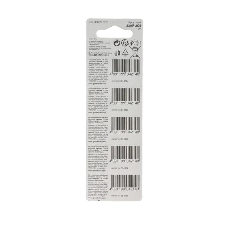 5 Batterie Gp Specialistica da 12V, Lrv08, Blister