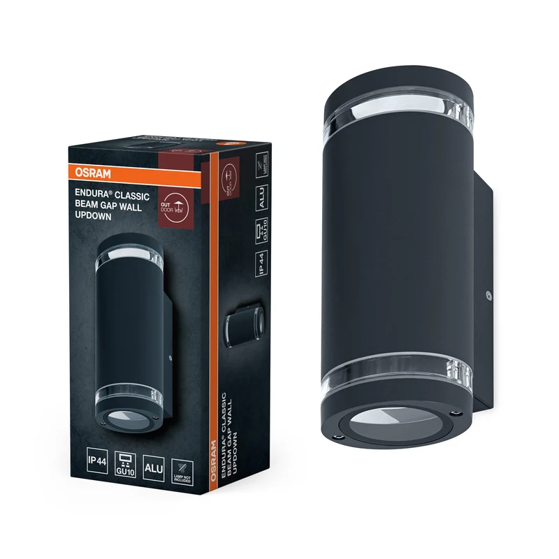OSRAM lampada da parete LED per 2x lampadine GU10, lampada di design per esterni, per illuminazione indiretta su 2 lati con anelli trasparenti, in alluminio grigio scuro, ENDURA BEAM GAP Wall UpDown GU10