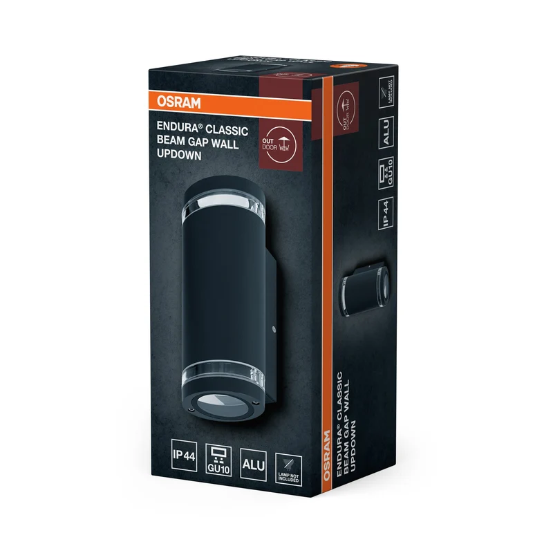 OSRAM lampada da parete LED per 2x lampadine GU10, lampada di design per esterni, per illuminazione indiretta su 2 lati con anelli trasparenti, in alluminio grigio scuro, ENDURA BEAM GAP Wall UpDown GU10