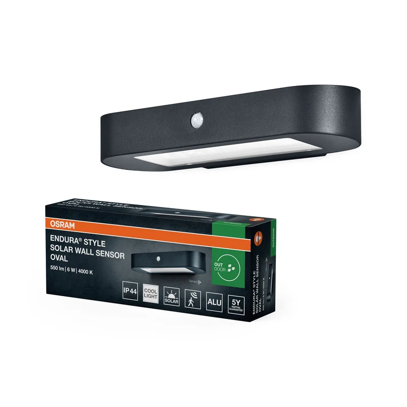 OSRAM ENDURA Style Lampada da parete solare ovale, sensore, 4000K