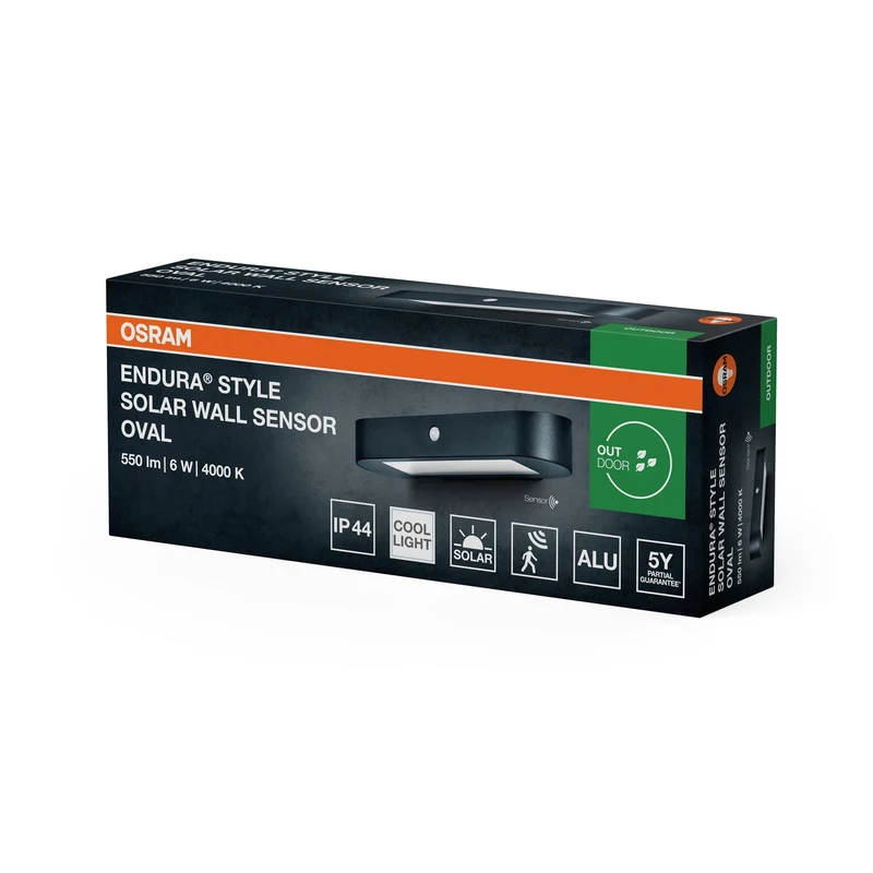 OSRAM ENDURA Style Lampada da parete solare ovale, sensore, 4000K