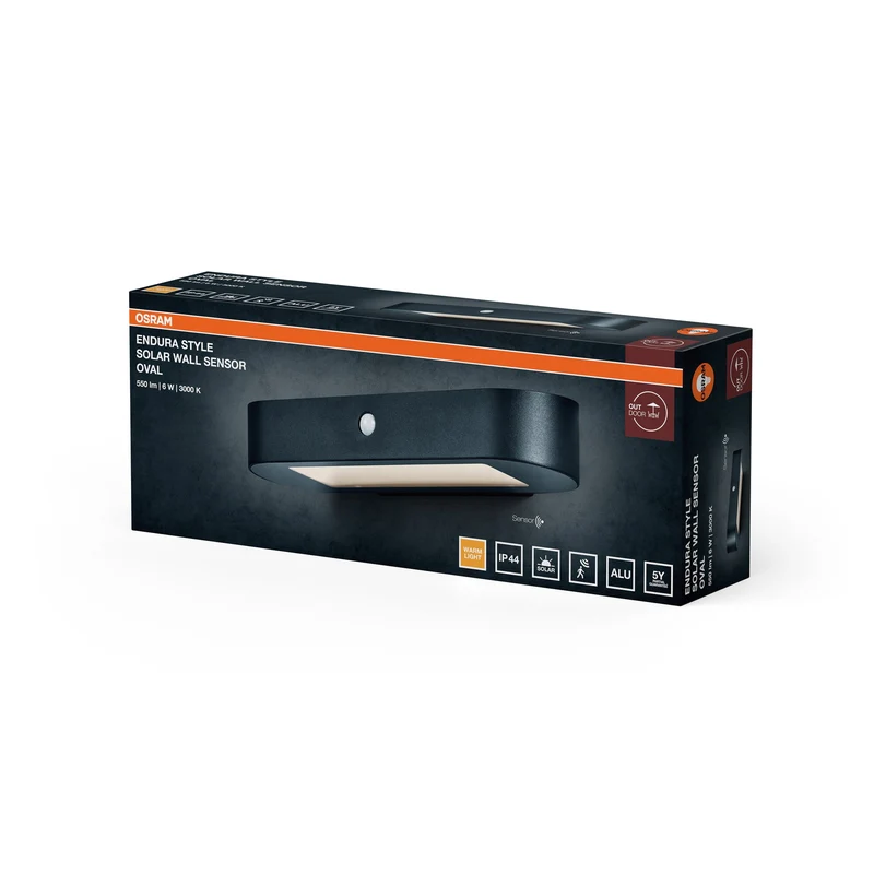 OSRAM ENDURA Style Oval Lampada Solare da Parete, Sensore, 3000K