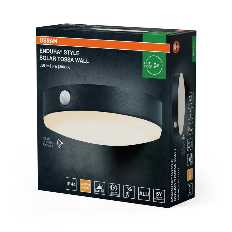 OSRAM ENDURA Style Lampada da parete solare Tossa, sensore, 3000K