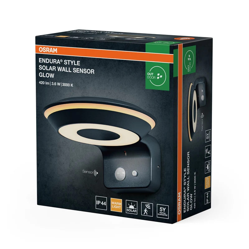 OSRAM ENDURA Style lampada da parete solare Glow, sensore, 3000K