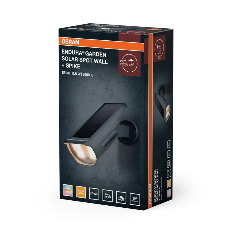 OSRAM lampada da giardino solare LED: per parete/terreno, ENDURA GARDEN SPOT / 0,50 W, 3.6 V, bianco caldo, 3000 K, IP44