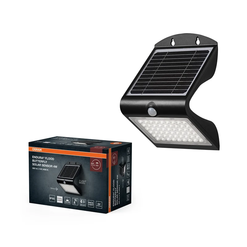 OSRAM ENDURA Faro a LED con sensore solare, nero, 4W, 500lm