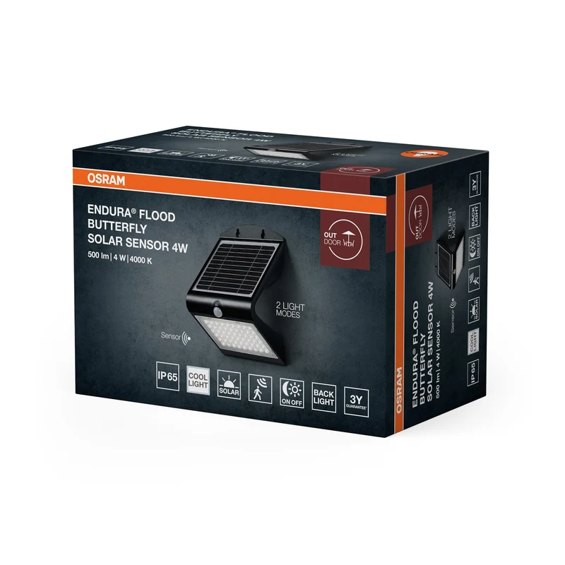 OSRAM ENDURA Faro a LED con sensore solare, nero, 4W, 500lm