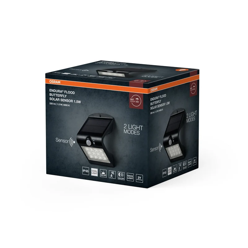 OSRAM ENDURA Faro a LED con sensore solare, nero, 1,5W, 200lm