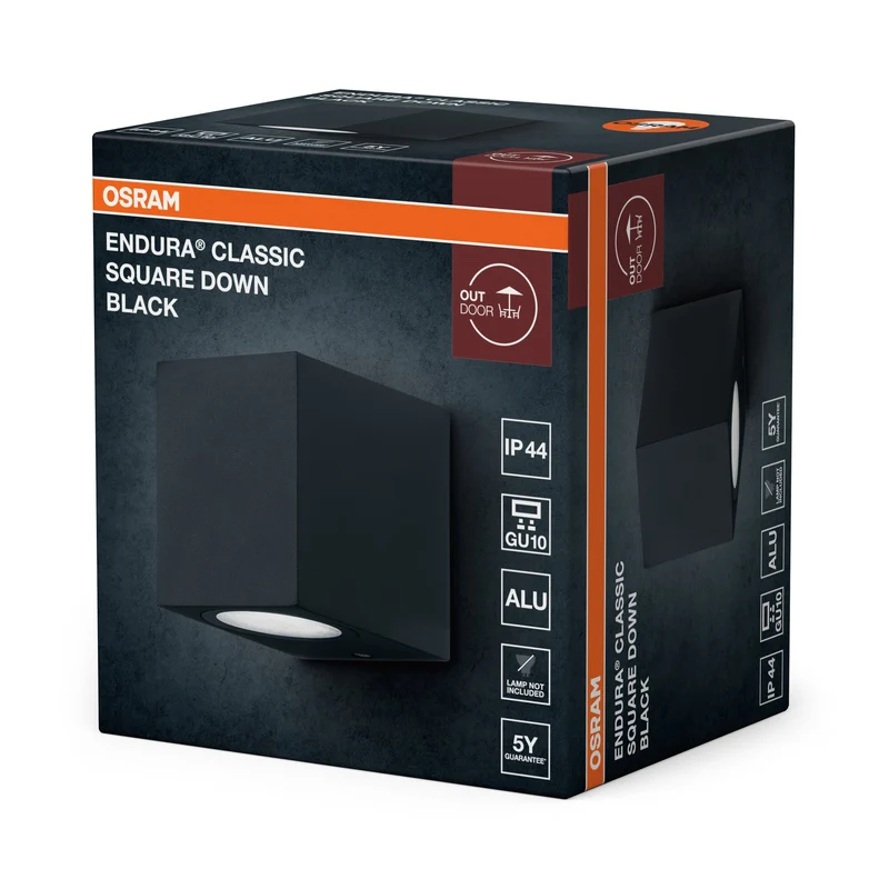 OSRAM ENDURA Square Down lampada da parete esterna, nero, GU10