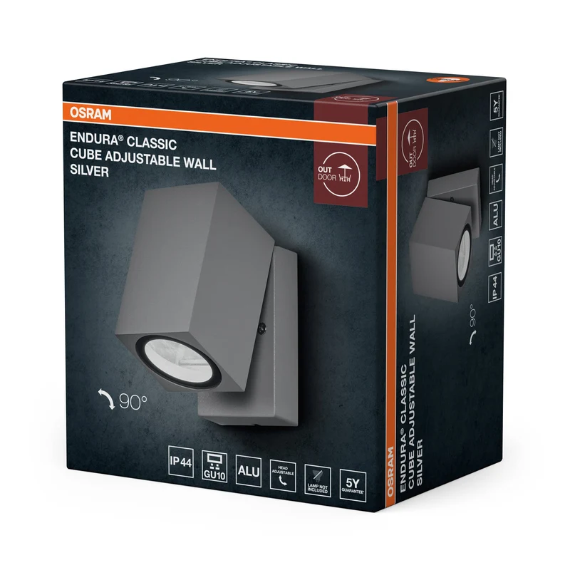 OSRAM ENDURA Classic Cube lampada da parete esterna, argento, GU10