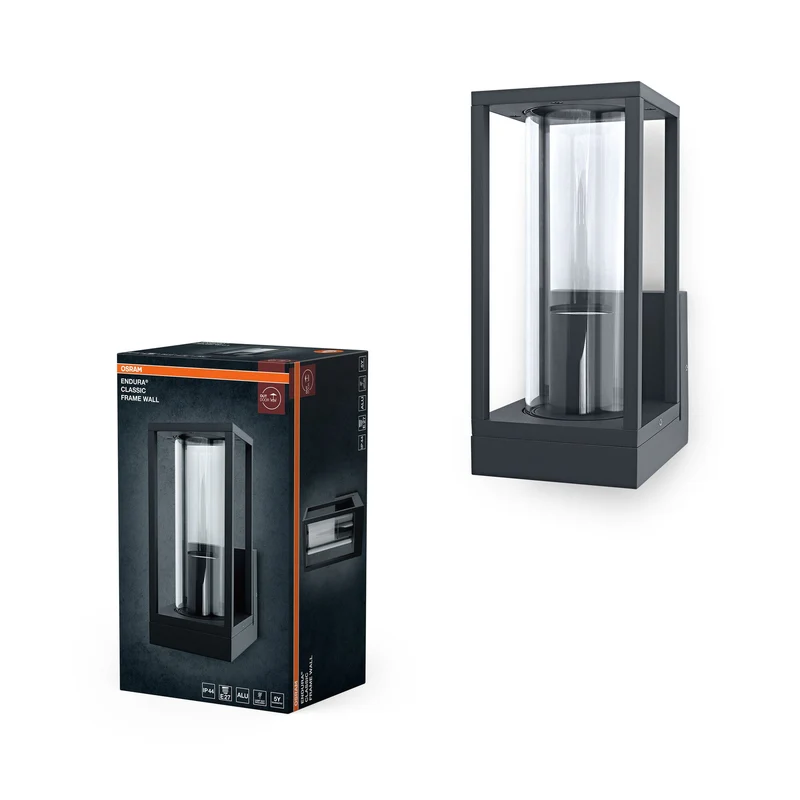 OSRAM lampada da parete LED per 1x lampadina E27, lampada di design con cornice per esterni per illuminazione diretta, in alluminio e vetro di alta qualità, ENDURA FRAME Wall E27
