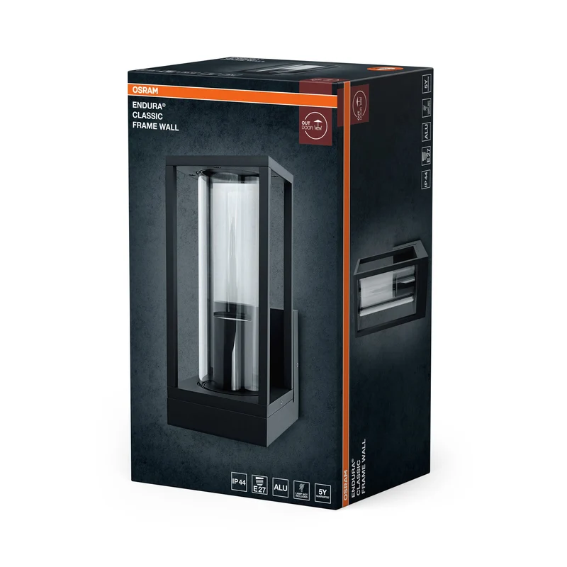 OSRAM lampada da parete LED per 1x lampadina E27, lampada di design con cornice per esterni per illuminazione diretta, in alluminio e vetro di alta qualità, ENDURA FRAME Wall E27
