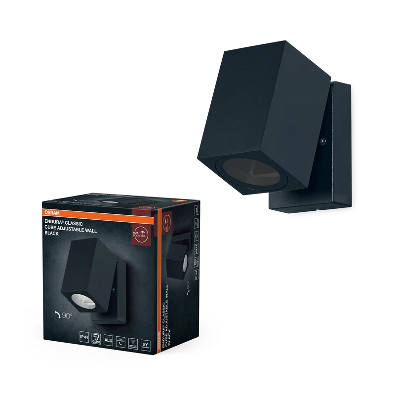 OSRAM ENDURA Classic Cube lampada da parete esterna, nera GU10