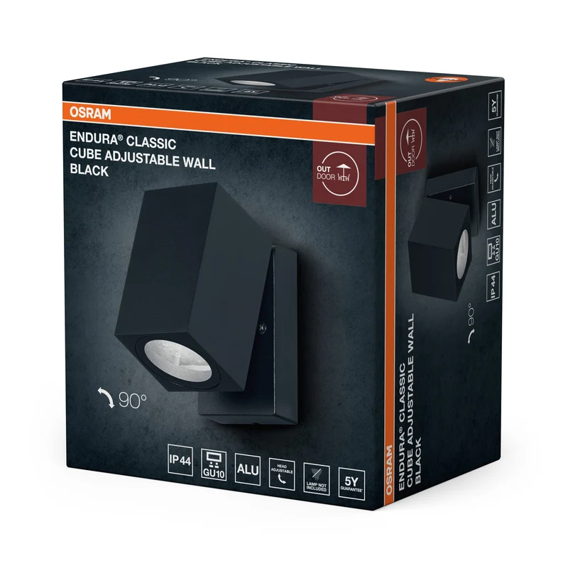 OSRAM ENDURA Classic Cube lampada da parete esterna, nera GU10